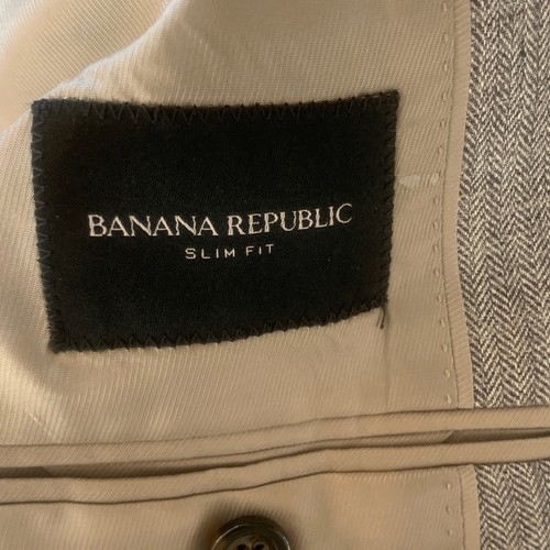 Banana Republic Mens 42 Short Slim Fit Gray 100% Linen Herringbone Blazer Jacket - Picture 7 of 14