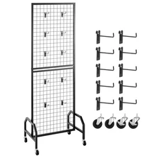 Uimoso Grid Wall Panel 1.9 x 5.4 ft Wire Display Rack with Wheels and 10 Hooks