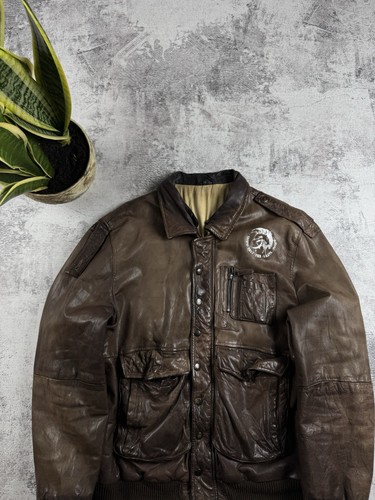 Vintage DIESEL Y2K 80s 90s Skin USA Aviator MA1 Leather Bomber Brown Jacket Coat - Picture 13 of 21