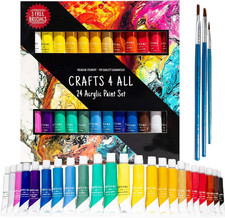 Acrylic Paint Set for Adults and Kids - 24 Pack of 12Ml Paints with 3 Art Brushe