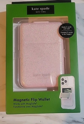 kate spade NY Magnetic Flip Wallet Works with MagSafe Glitter Sparkle Pink NEW! - Picture 2 of 2
