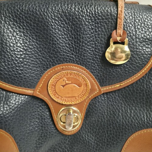 Vintage Dooney & Bourke All - Weather Leather Handbag Purse Navy Brown - Picture 2 of 17
