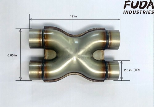 Universal Crossover X Pipe Dual 2.5" In/Out Stainless Steel Muffler Exhaust Tip - Picture 2 of 8