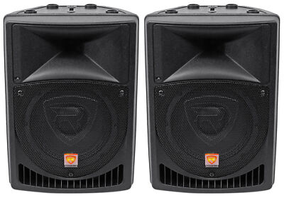 Pair Rockville Power Gig RPG8 8'' Powered Active 800 Watt 2-Way DJ PA Speakers