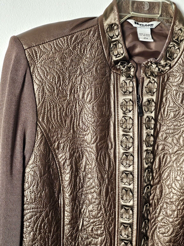 Giacca donna pelle Nygard Collection floreale taglio laser zip taglia large - Foto 10 di 13