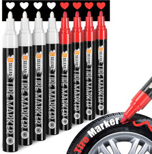 SELEAD Tire Marker White Red - 8 Pack Paint Pens for Car Tires Lettering, Premiu