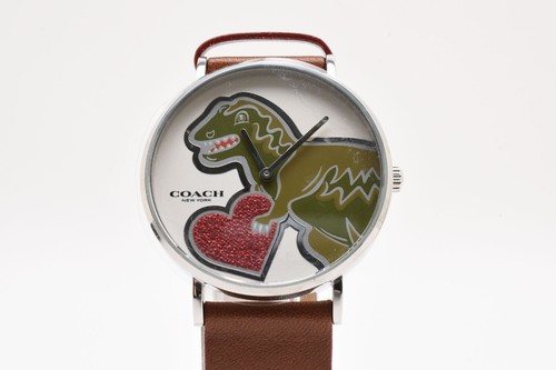 Rare Coach Lexi Dinosaur Heart Watch Brown Leather Quartz 36.3mm w/ Box - Picture 5 of 13