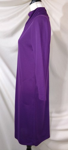 JC PENNEY FASHIONS Dress High Neck Button Back Pockets Grape 60s 70s Wool Blend - Picture 8 of 12