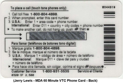 Vintage Jerry Lewis Collectable LTD Edition MDA VTC Phone Card with Bonus Card - Picture 3 of 7