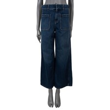 70440 auth CHRISTIAN DIOR deep blue cotton DENIM COUTURE FLARE Jeans Pants 36 XS