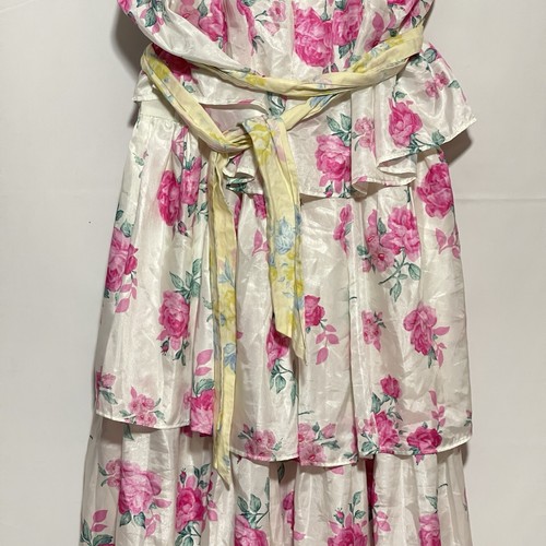 LOVESHACKFANCY Dress Small White Pink Floral Pullover Tiered Ruffle - Picture 2 of 5