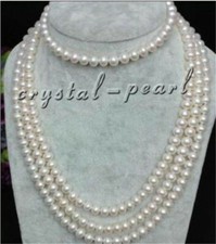 collana lunga 100''AAA7-8mm perle bianche naturali akoya mare del sud oro 14 carati