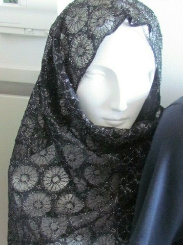 Lace Mantilla Vintage Church Silver Metallic Piano Shawl Japan Scarf Black - Picture 4 of 11
