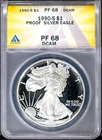 1990-S $1 Silver American Eagle PF 68 DCAM ANACS # 7573625 + Bonus