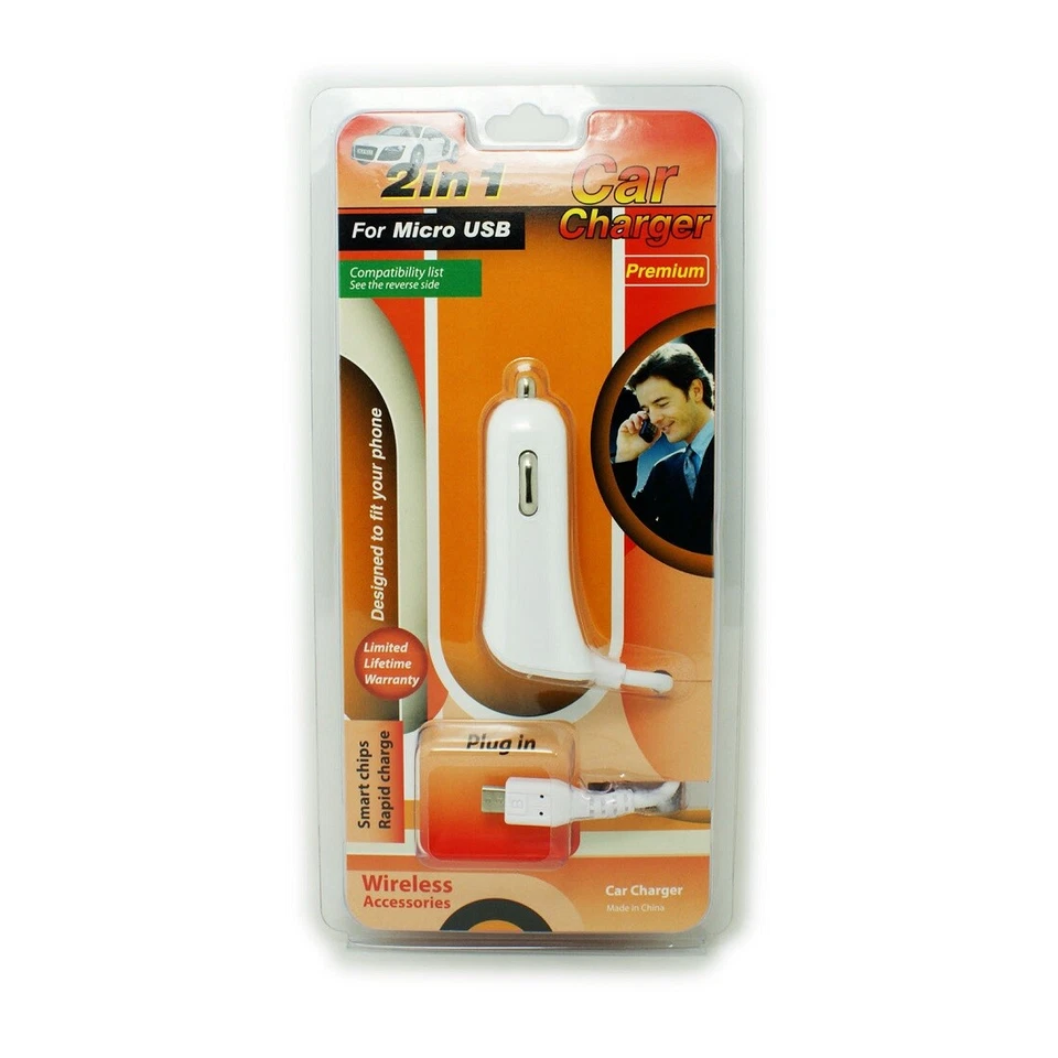 White Color Heavy Duty 2.1 Amp Auto Car Charger DC Adapter Extra USB Connector - Image 2 of 2