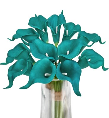 12 Pcs Flores artificiales de lirio de cala para ramo de boda, azules Klein.