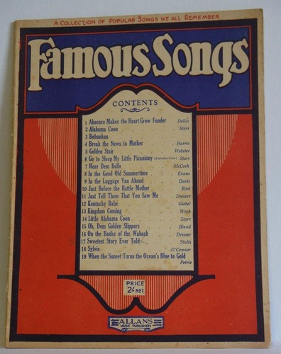 vintage sheet music Famous Songs Allans 1940's book Australian - Picture 2 of 4