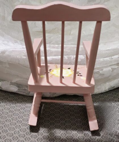 ROCKING CHAIR w/ CUSTOM PAINTED FLOWERS for BARBIE SKIPPER STACIE DOLLHOUSE SIZE - Picture 3 of 13
