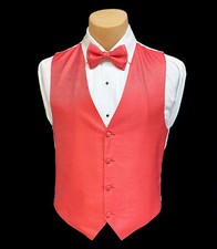 Men's Larr Brio Guava Tuxedo Vest  Tie Bow or Long Pink Orange Wedding Prom
