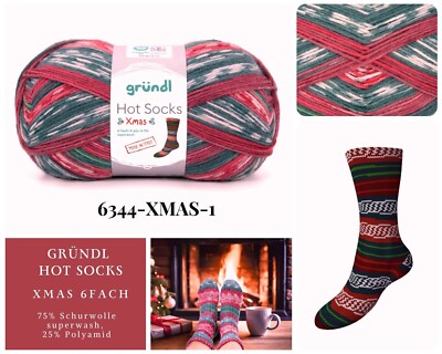 ''Gründl Hot Socks XMAS'' 150g Sockenwolle 6fach Strumpfwolle Weihnachtsfarben