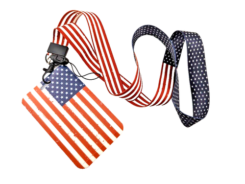 USA FLAG LANYARD & ID CARD HOLDER American stars stripes key ring neck strap Z1 - Picture 2 of 6