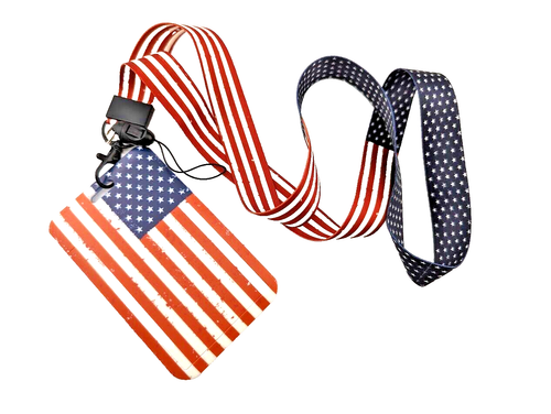 USA FLAG LANYARD & ID CARD HOLDER American stars stripes key ring neck strap Z1 - Picture 1 of 5