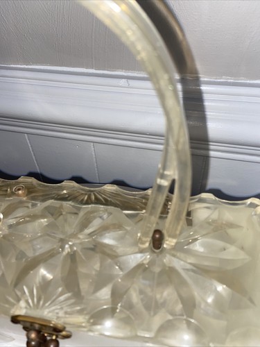 Lucite Opal White Clear Vintage Box Purse Goldtone Metal Clasp closure - Picture 3 of 12