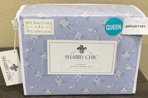 Shabby Chic by Rachel Ashwell 6pc Blue White Pink Floral Queen Sheet Set - Picture 2 of 5