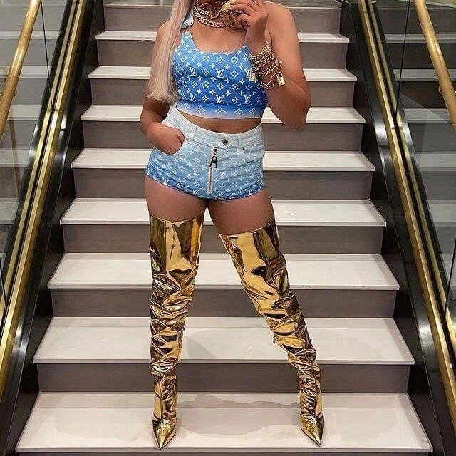 Sexy Botas Estilo Pasarela Occidental Para Mujer Punta Alta Tacones de Aguja Sobre la Rodilla Foto 3 de 4