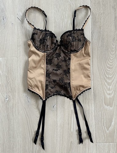 Victoria's Secret Very Sexy Mesh Black Lace Boned Bustier Corset 34B Adjustable - Picture 1 of 10