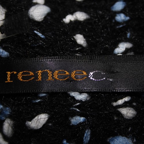 Renee C Sz S Black Blue White Frayed Pocket Open Knit Acrylic Wrap Tweed Sweater - Picture 19 of 22