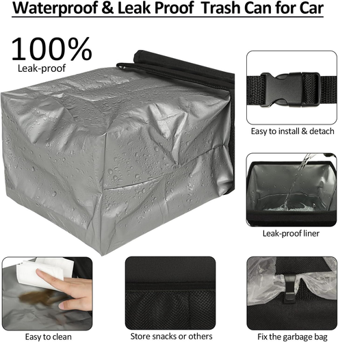 Leak Proof Car Trash Can for Back Seat - Cute Hanging Garbage Bin for SUV, Truck - Picture 3 of 12