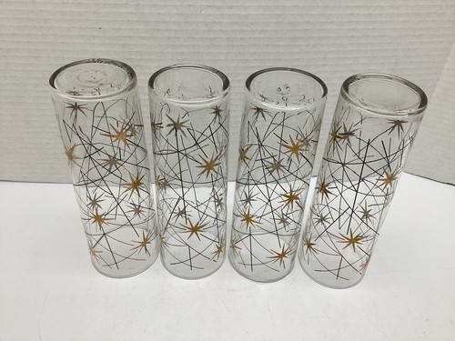 Set 4 Libbey Atomic Galaxy Starburst Highball Collins Glasses 7” MCM 14 oz - Picture 3 of 7