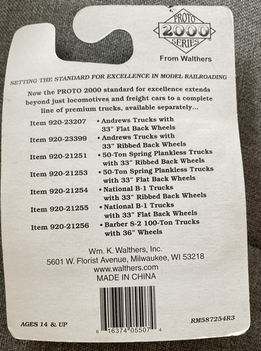 Proto 2000 #920-21254 HO National B-1 Trucks w/33" Ribbed Back Metal Wheels - Picture 2 of 2