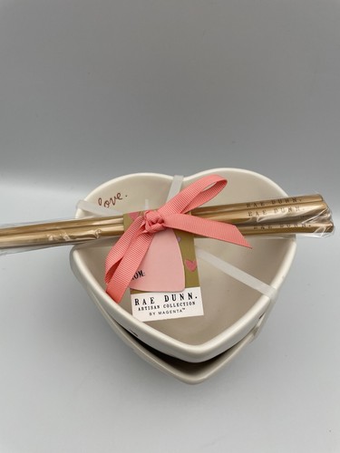 Rae Dunn Artisan Collection Heart Bowl Set With Bamboo Chopsticks & Gift Tag NEW - Picture 5 of 8