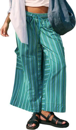 Holiday Casual Summer Cropped Ladies Stripe Cream Linen Relaxed Size 6 Trousers - Picture 8 of 16