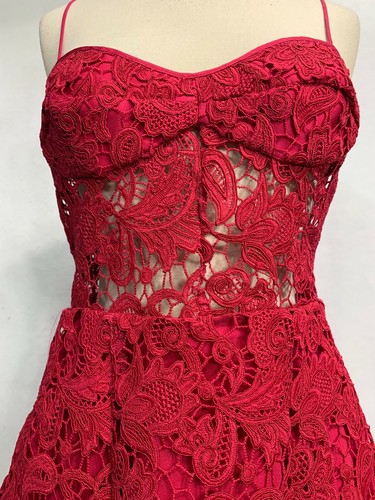 Allen Schwartz Women's Size 4 Red Lace Mini Dress Adjustable Straps - Picture 3 of 4