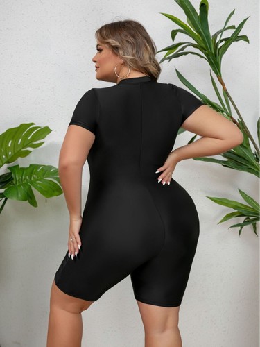 Costume da bagno donna taglie forti protezione antieruzione UV manica corta costume da bagno surf muta - Foto 7 di 9