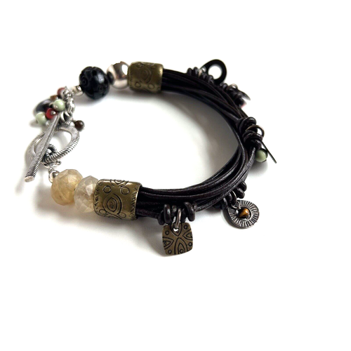#SILPADA Retired Multi Strand Leather Charms Boho Toggle Cha Cha Bracelet B1889 - Picture 2 of 7
