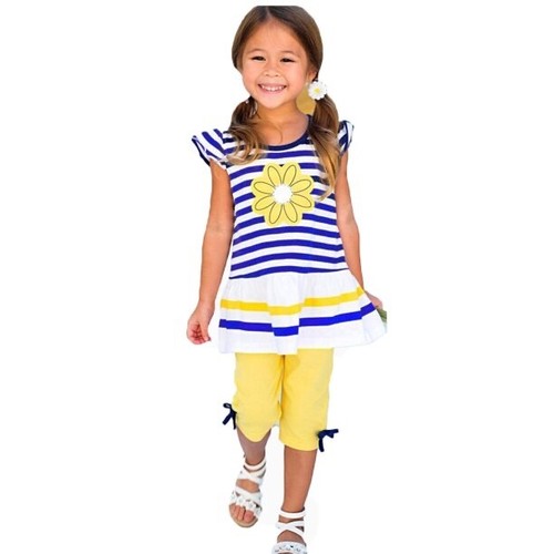 2 Piece Baby Girls Kids Flower T-Shirt+Shorts Outfit - Picture 2 of 2