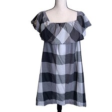 Who What Wear Dress Womens XXL 2XL Gingham Check Ruffle Shoulder Dress Casual