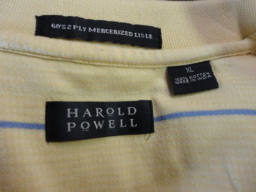 Vintage gelb blau orange Streifen Harold Powell DEFUNCT Baumwolle Polo Shirt Erwachsene XL - Bild 5 von 5