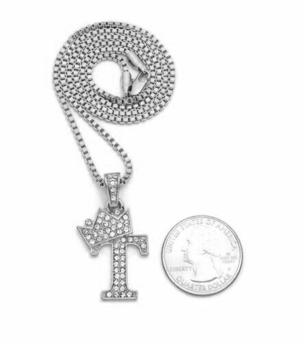 Alphabet Initial Letter Crown Pendant with 18" Box Chain Hip Hop Unisex Necklace - Bild 51 von 57