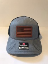 Richardson 112 American Flag 6 Panel Snapback Trucker Mesh Hat Leather Patch