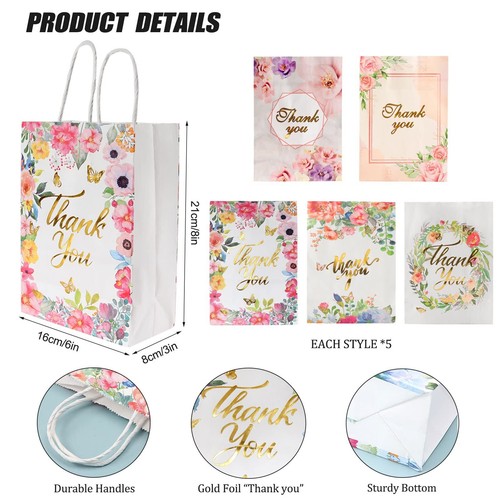 50 Pcs Thank You Gift Bags with Handle for Wedding Birthday Business Shopping - Picture 7 of 7