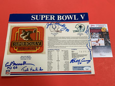 Johnny Unitas + 4 Signed Auto 9x12 Super Bowl V Logo Patch JSA COA