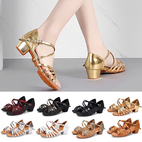 Women's Latin Dance Shoes Ladies Sandals Girls Kids Ballroom Heeled Tango&Salsa - Picture 2 of 46