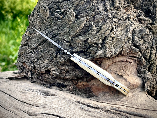 SHARD™ HAND FORGED Texas Toothpick Damascus Stag/Antler Folding Pocket Knife - Picture 4 of 7