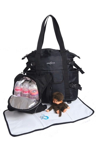 Obersee Innsbruck Diaper Bag / Tote w Cooler + Changing Pad Black White NEW - Picture 2 of 14