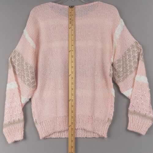 Vintage 1980's Women's Sweater Sz Medium Peach Stripes Acrylic Rayon Fuzzy Erika - Picture 5 of 7